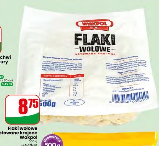 flaki wołowe gotowane krojone