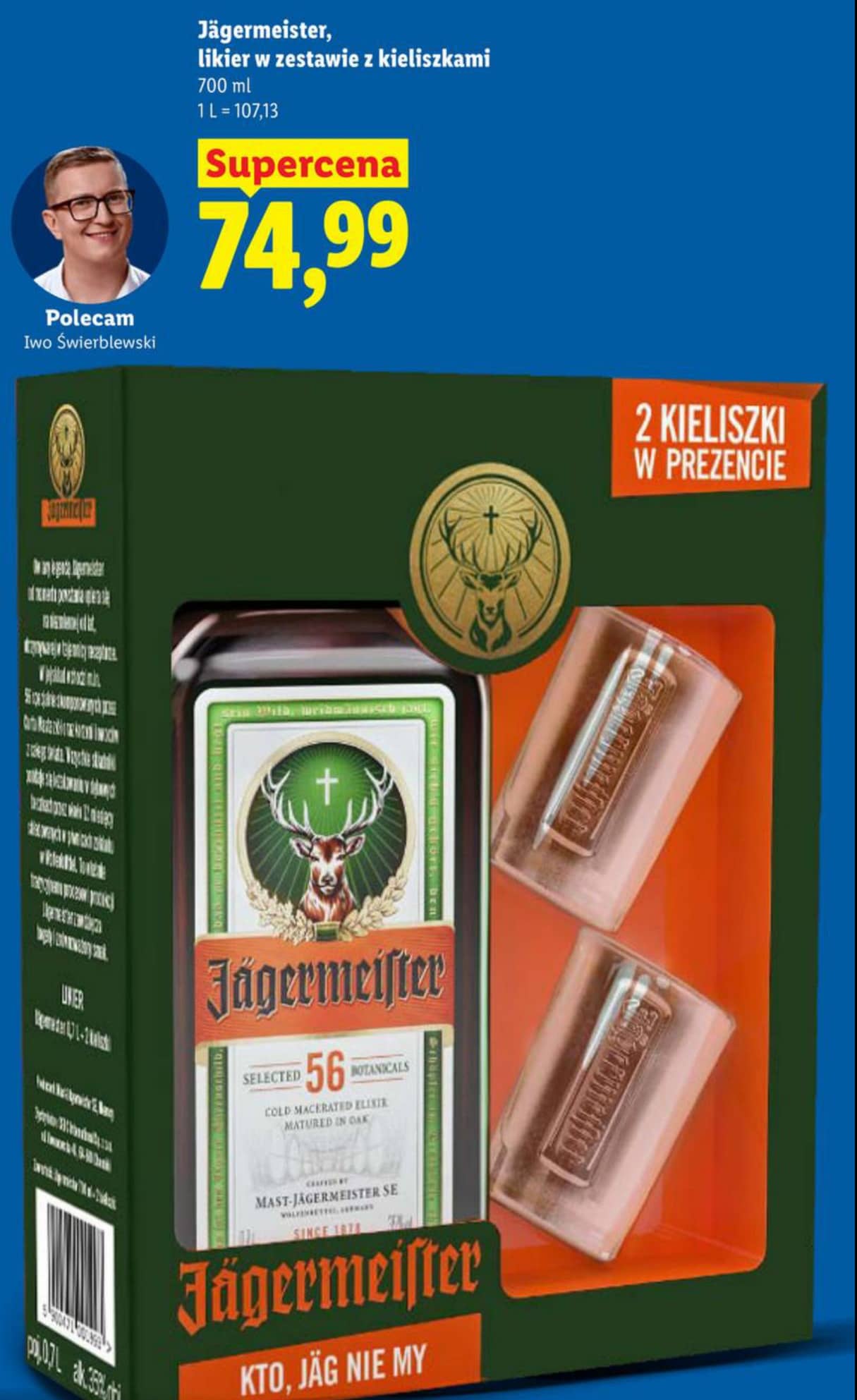 Jägermeister likier w zestawie z kieliszkami 700ml