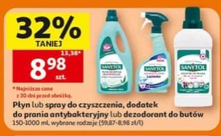 płyn, spray do czyszczenia, dodatek do prania antybakteryjny lub dezodorant do butów