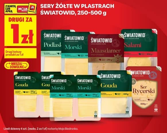 Światowid sery żółte w plastrach różne rodzaje 250-500g