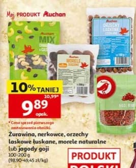 żurawina, nerkowce, orzechy laskowe łuskane, morele naturalne lub jagody goji