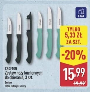 zestaw noży kuchennych do obierania