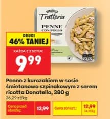 penne z kurczakiem w sosie śmietanowo szpinakowym z serem ricotta