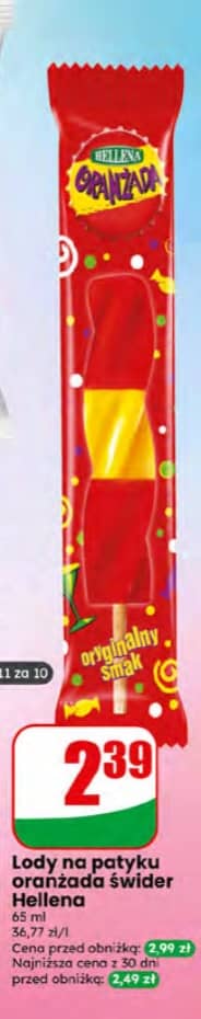 Hellena lody na patyku oranżada świder 65ml