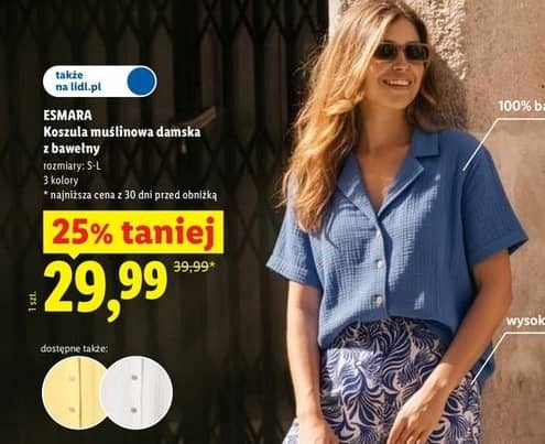 ESMARA koszula muślinowa damska z bawełny