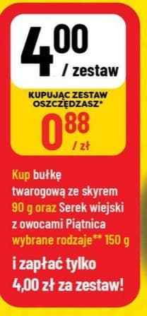 zestaw bułka twarogowa ze skyrem + serek wiejski z owocami