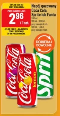 napój gazowany Coca-Cola, Sprite lub Fanta