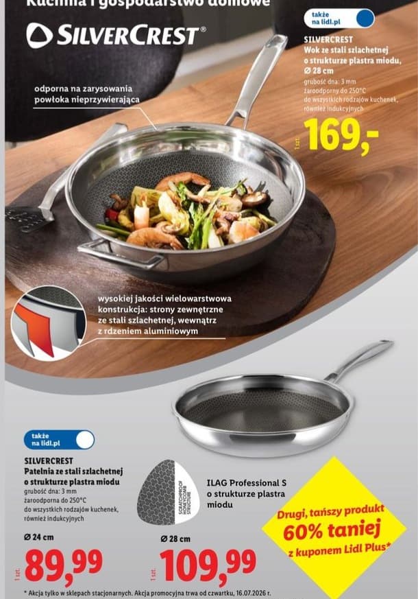 wok ze stali szlachetnej o strukturze plastra miodu