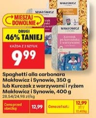 spaghetti alla carbonara lub kurczak z warzywami i ryżem