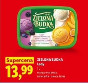 lody mango-marakuja, śmietanka i owoce leśne