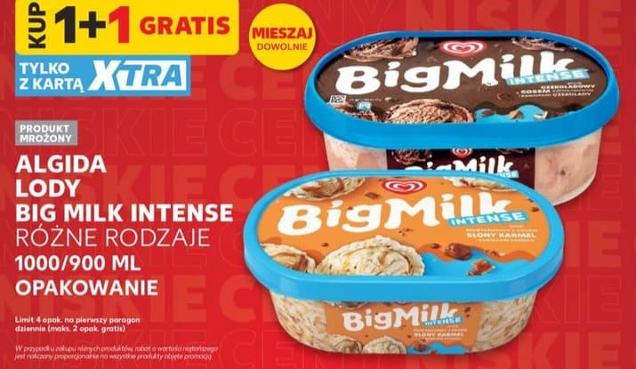 lody Big Milk Intense różne rodzaje