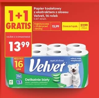 Velvet papier toaletowy z ekstraktem z aloesu 16rolek