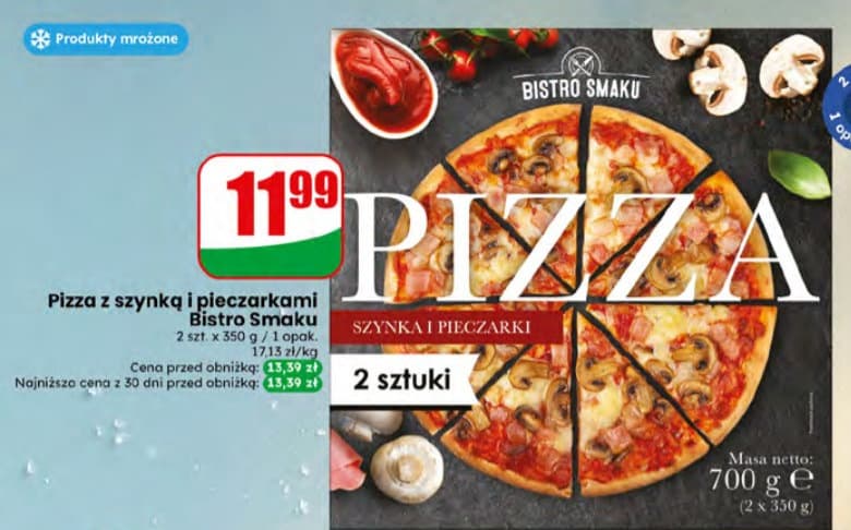 pizza z szynką i pieczarkami