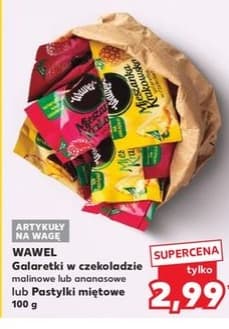 galaretki w czekoladzie lub pastylki miętowe