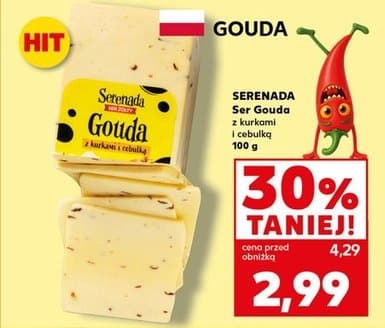 ser żółty gouda z kurkami i cebulą