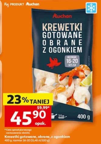 krewetki gotowane, obrane, z ogonkiem