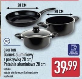 garnek aluminiowy z pokrywką 20 cm / patelnia aluminiowa 28 cm