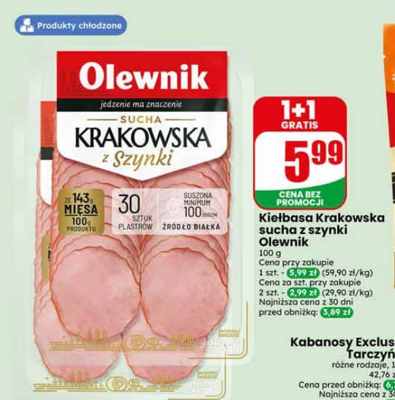 Olewnik kiełbasa krakowska sucha z szynki 100g