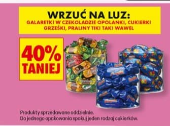 galaretki w czekoladzie Opolanki, cukierki Grześki, praliny Tiki Taki Wawel
