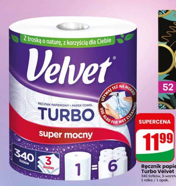 Velvet ręcznik papierowy Turbo 340listków. 3-warstwowy. 1rolka