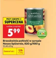 Nasza Spiżarnia brzoskwinia połówki w syropie 820g/480g