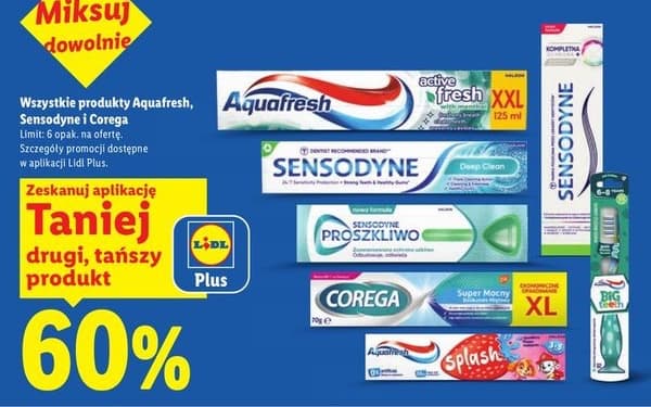 Wszystkie produkty Aquafresh, Sensodyne i Corega