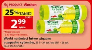 worki na śmieci łatwo wiązane o zapachu cytrusów