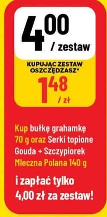 zestaw bułka grahamka 70g + serki topione Gouda + szczypiorek 140g
