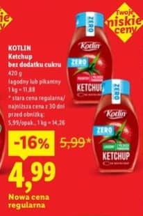 Kotlin ketchup bez dodatku cukru łagodny lub pikantny 420g