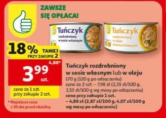 tuńczyk rozdrobniony w sosie własnym lub w oleju
