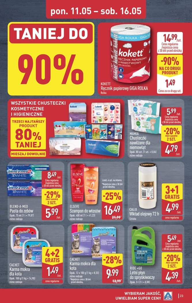 wszystkie chusteczki kosmetyczne i higieniczne