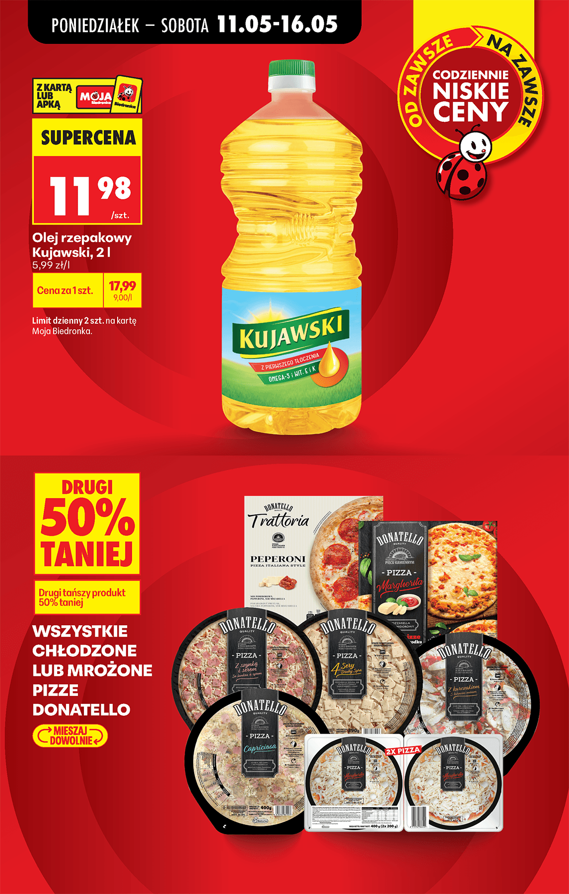 wszystkie chłodzone lub mrożone pizze