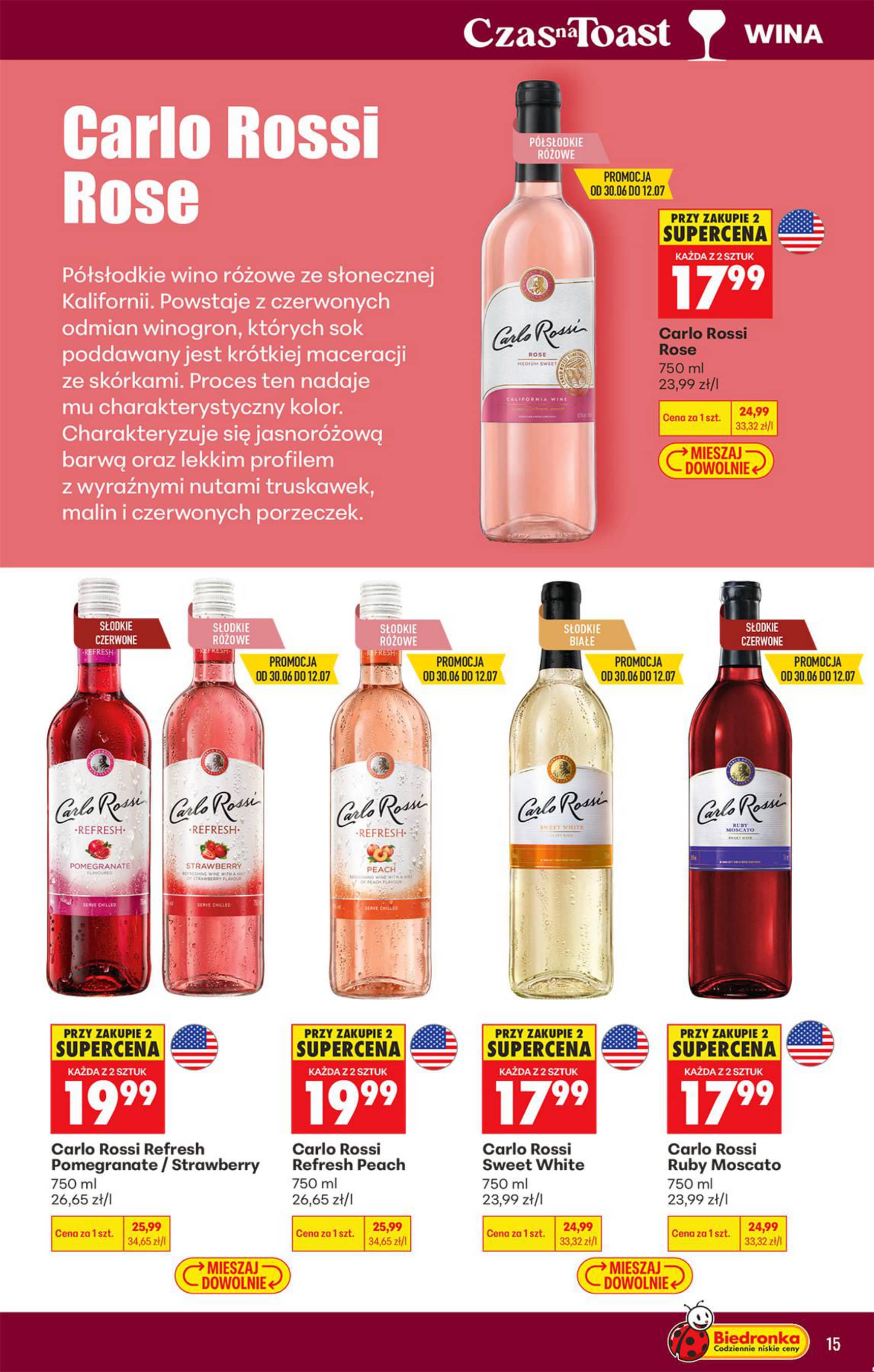 Carlo Rossi wino Refresh Peach 750ml