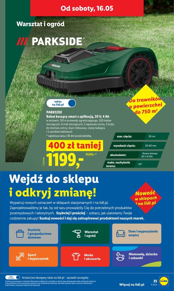 Robot koszący smart z aplikacją, 20 V, 4 Ah
