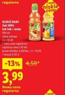 sok 100% lub Sok + woda