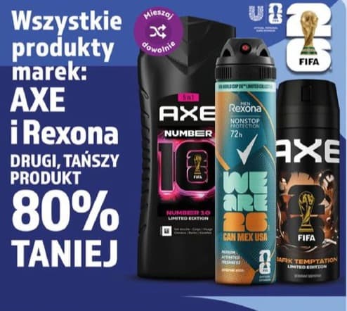 wszystkie produkty marek Axe i Rexona