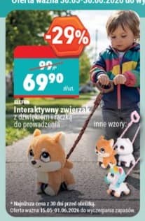 interaktywny zwierzak z dźwiękiem i rączką do prowadzenia