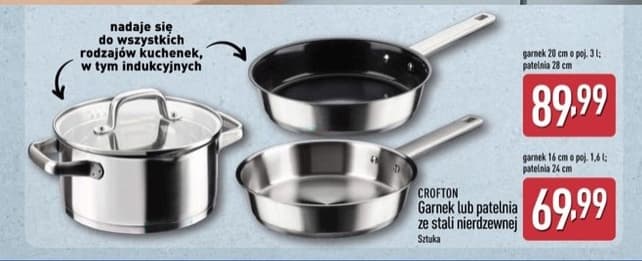 garnek 16cm 1.6l lub patelnia 24cm ze stali nierdzewnej