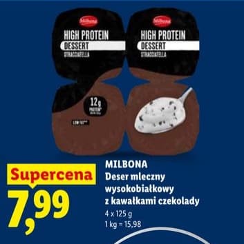 deser mleczny wysokobiałkowy z kawałkami czekolady
