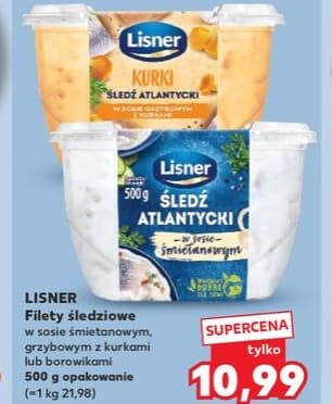 śledź atlantycki w sosie śmietanowym z kurkami