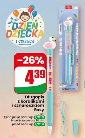 długopis z koralikami i sznureczkiem