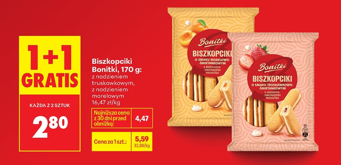 biszkopciki z nadzieniem truskawkowym lub morelowym