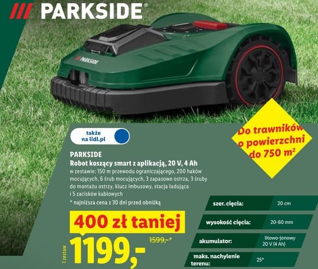 robot koszący smart z aplikacją, 20 V, 4 Ah