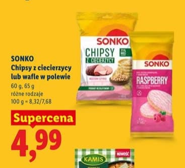 chipsy z ciecierzycy lub wafle w polewie