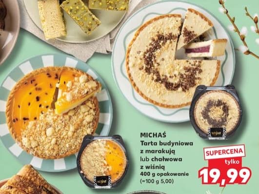 tarta budyniowa z marakują lub chałwowa z wiśnią