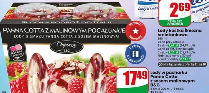 lody w pucharku panna cotta z sosem malinowym
