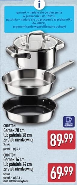 garnek 16 cm lub patelnia 24 cm ze stali nierdzewnej