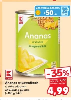 ananas w kawałkach w soku własnym