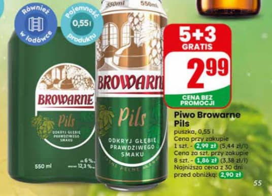 Browarne piwo jasne pełne 0.55l