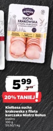 kiełbasa sucha krakowska z fileta kurczaka plastry